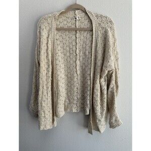Woven Heart Cream Cardigan Sweater Size Small